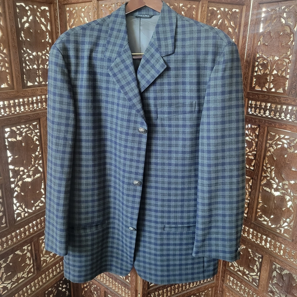 Versace Blue and Green Plaid Blazer